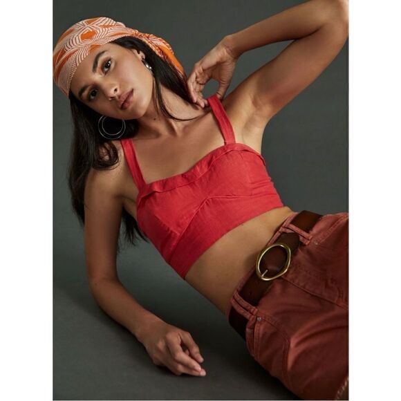 NEW Anthropologie Maeve Red Bustier Bra Crop Strapless Tank Top Blouse X-Large - Picture 1 of 4